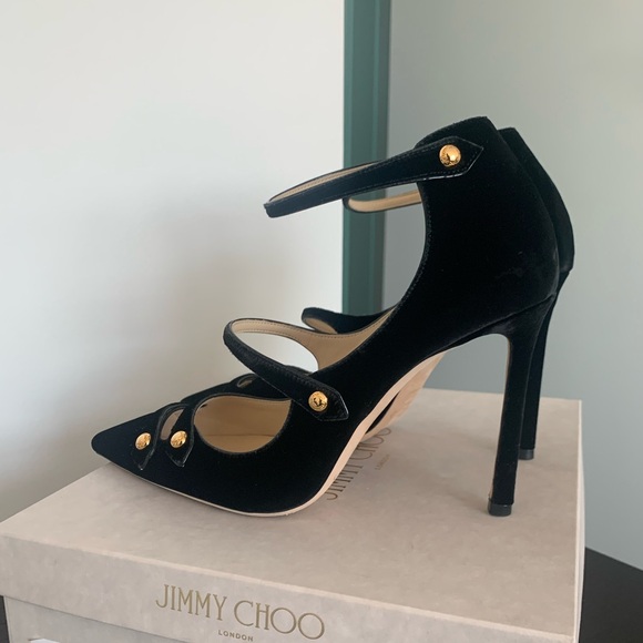 Authentic Jimmy Choo Lacey 100 Black Velvet Pumps | Size 39.5 - Picture 7 of 8